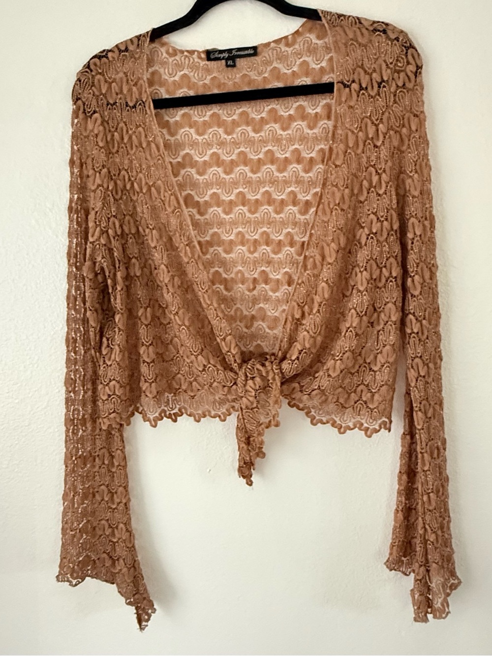 Simply Irresistible Beige Lace Tie-Front Shrug